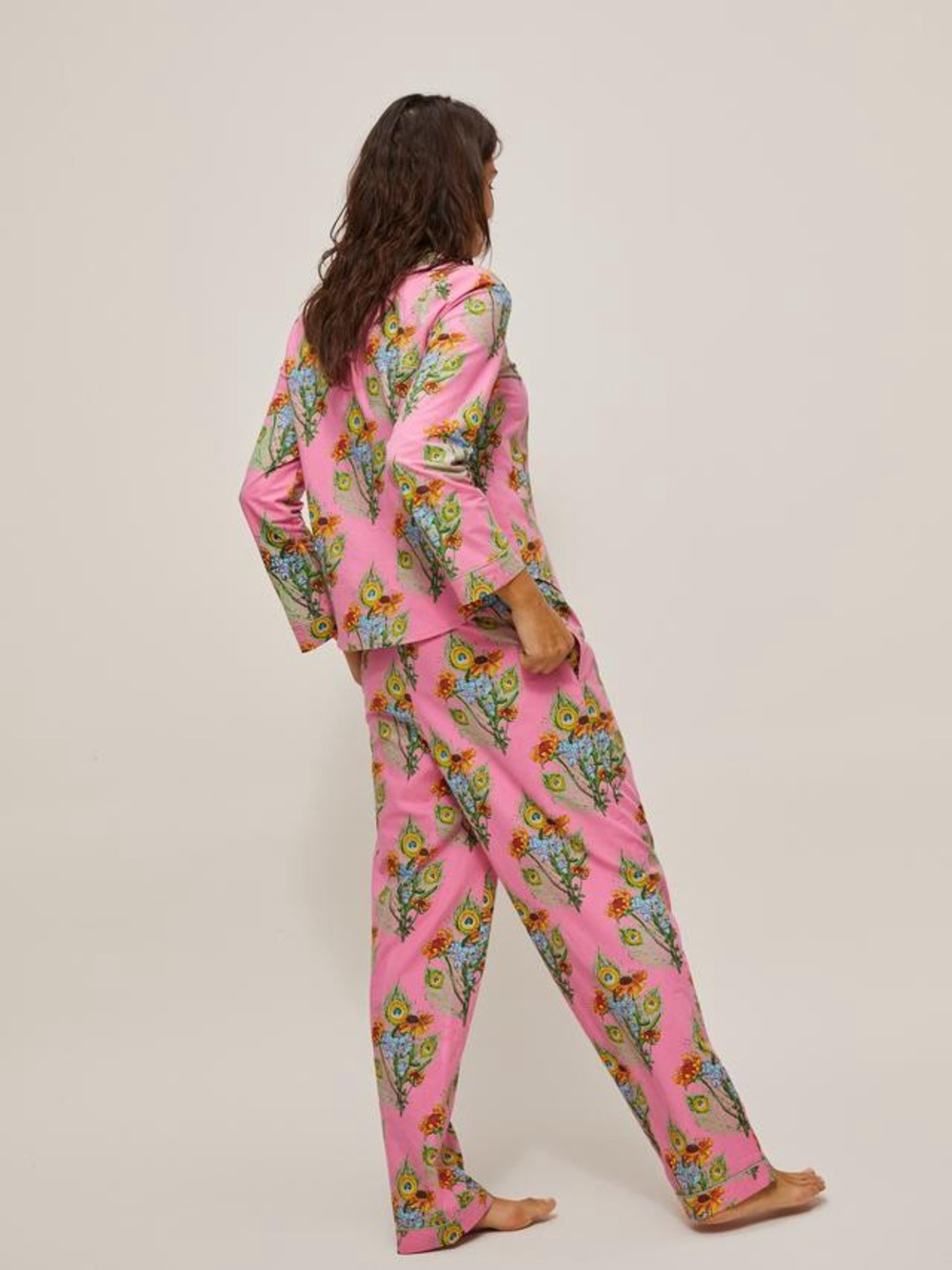 Their Nibs Satin Pajama Pants Pink Mardi Gras Bouquet Lounge Sleepwear Women’s L